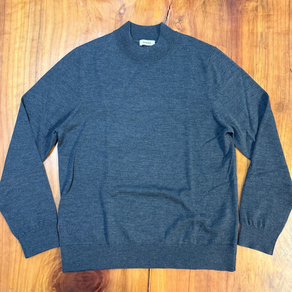 Sandro Paris Men's High Neck Sweater XL Pullover Wool Knit Designer Gray C4-2